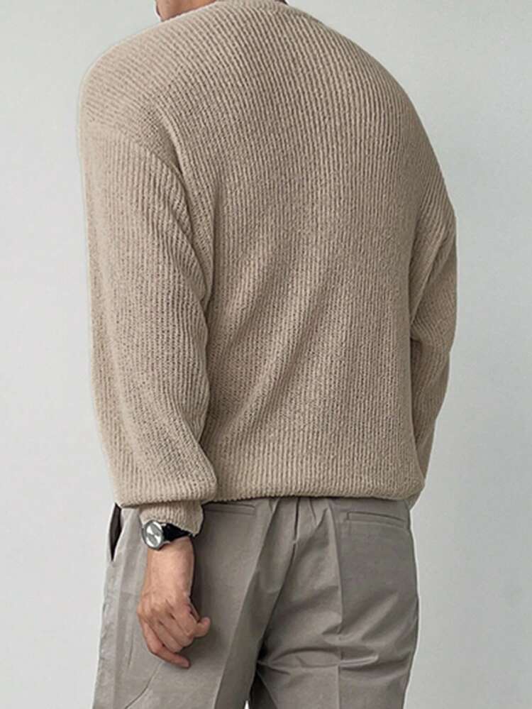 Men's Loose Fit Solid Color Knit Sweater, Spring