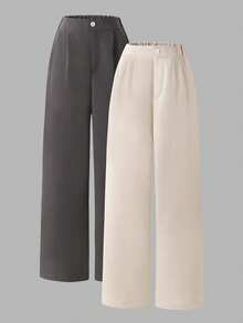 SHEIN Explorewe Bộ 2 quần dài màu trơn thường ngày cho bé gái tuổi teen đa năng và thời trang, phù hợp cho đi học, mùa xuân/thu - Nhiều màu - Xem 1