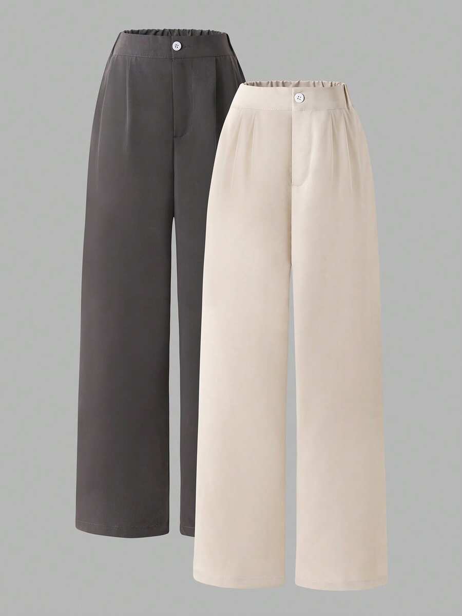 SHEIN Explorewe Bộ 2 quần dài màu trơn thường ngày cho bé gái tuổi teen đa năng và thời trang, phù hợp cho đi học, mùa xuân/thu - Nhiều màu - Xem 1