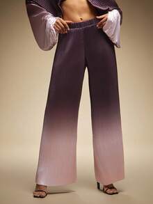 Hauture Women's Elegant Simple Plum Purple Gradient Pleated Wide Leg Pant - Purple - View 2