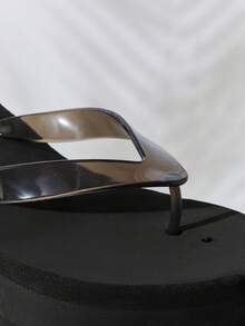 Solezae Women's Thong Straps Wedge Platforms EVA Slide Sandals - Black - View 7