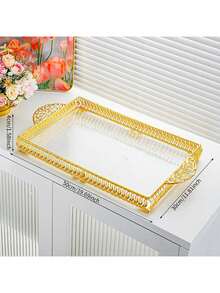 1个豪华亚克力长方形托盘，带金色把手，亚克力材质，水波纹设计，适合节日和所有季节，非常适合盛放蛋糕、零食、饮料等。 - 彩色 - 查看 8
