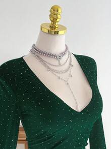 Flirla Vestido ajustado con cuello drapeado, espalda descubierta y cintura fruncida, para otoño - Verde Oscuro - Ver 4