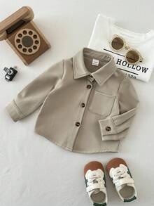 SHEIN Bộ 3 áo thun tay dài cổ bẻ cài nút phía trước có túi ngực cho bé trai - Màu nâu  Mocha - Xem 7