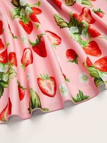 Sweetra 时尚百搭优雅可爱田园草莓印花连衣裙，收腰A字吊带迷你裙，女士 - 彩色 - 查看 4