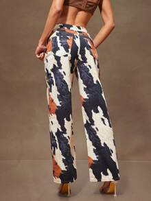 Denimoi 秋季女装，低腰 Y2k 宽松豹纹印花双口袋直筒宽松牛仔裤。女士牛仔裤，女士裤子日常穿着 - 米色 - 查看 5