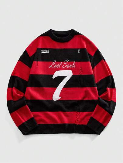 Maglione a maniche lunghe con vestibilità ampia e righe ricamate per uomo