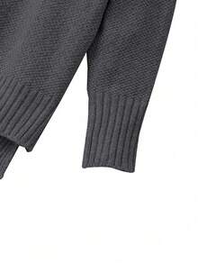 EMERY ROSE Women's Elegant Loose Long Sleeve Tie-Waist Knit Sweater And Pants Set, Plus Size, Suitable For Outings, Parties, And Wedding Guests, Autumn/Winter Knit Two Piece Set Two Piece Lounge Set Grey Two Piece Set Sweater Set Comfortable Two Piece Set - Grey - View 6