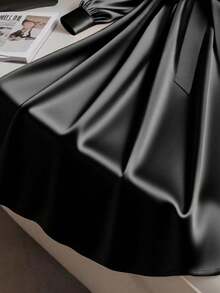 Franclia Women's Elegant Deep V-Neck Bow Tie Midi Dress - Black - View 4