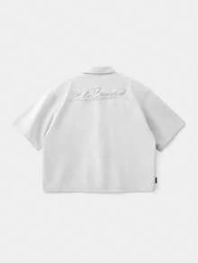 Manfinity Unisex 青年男士休闲英伦图案宽松短袖白衬衫 - 白色 - 查看 2