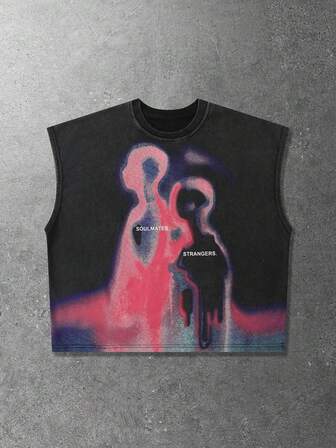 Grunge Punk Canotta da uomo con stampa consumata e vestibilità crop