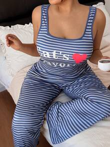 Dream Adore Set de pijamale sexy cu imprimeu de litere, dungi, mărime plus - Multicolor - Vizualizare 4