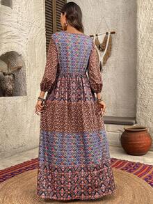 EMERY ROSE 女士度假休闲印花拼接连衣裙 - 彩色 - 查看 2