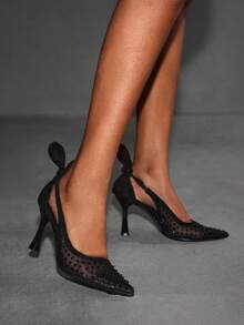 CUCCOO SZL Giày cao gót mũi nhọn thiết kế tai thỏ thời trang cho nữ, đa năng để mặc hàng ngày - màu đen - Xem 10