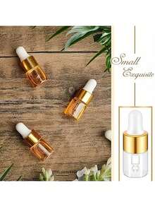 4/6/10/20/30/50PCS,Mini Glass Dropper Bottles, Golden Transparent Essential Oil Vials, Small Tincture Sample Containers, Perfume Liquid Bottles With Lids For Travel, Hand Wash Only, Unscented, Round Shape - Multicolor - View 5
