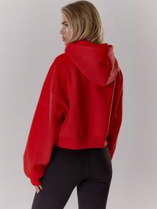 MUSERA 短款拉链连帽衫 宽松版型卫衣 返校季 冬季 舒适 可爱 休闲 日常 Y2K 街头风 胶囊衣橱 黑色 - 紅色 - 查看 2