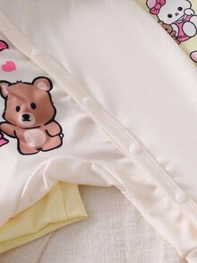 2 件套新生女婴可爱兔子卡通印花服装，长袖连体衣 - 黃色 - 查看 4