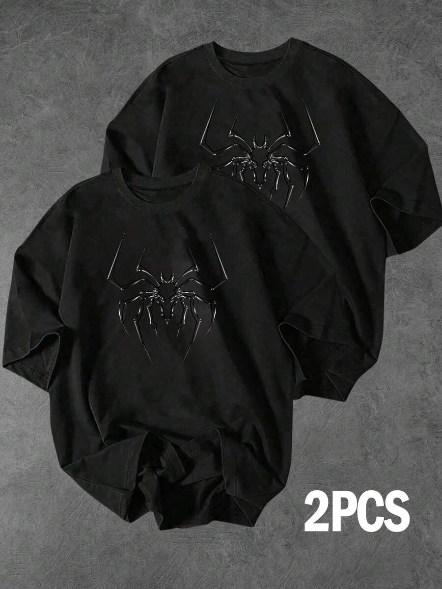 Sport MetroGents Men's Casual Spider Print Sports T-Shirt, Summer - Black - View 1