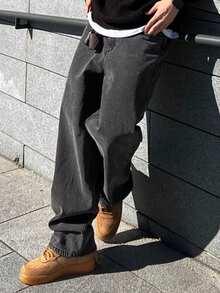 DAZY Men's Plain Dark Grey Washed Denim Jeans, Autumn - Grey - View 5