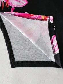 女童大号花卉印花细肩带紧身连衣裙，适合休闲装、海滩度假装、夏季 - 黑色 - 查看 5