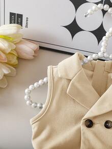 女婴优雅灰色无袖连体裤，带西装领，夏季款 - 杏色 - 查看 4