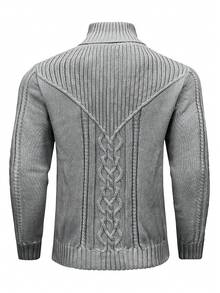 Calvornis Men's Autumn/Winter Cable Pattern Button Design Casual Sweater - Grey - View 2