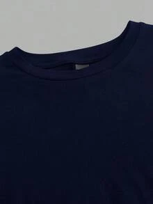 SHEIN EZwear 2 chiếc áo thun ngắn tay cổ tròn đơn giản, màu xanh hải quân và đỏ tía, thích hợp cho mùa xuân/hè. - Nhiều màu - Xem 7