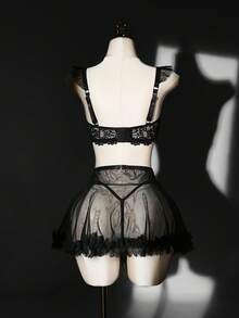 SHEIN Bộ đồ lót 3 món phối ren cỡ lớn - màu đen - Xem 2