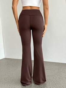 SHEIN Tall Women's High Waist Elastic Yoga Pants, Slimming Fitness Leggings - Brown - View 2