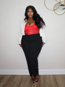 Hourglow 大码前扣长袖休闲夹克，适合冬季 - 杏色 - 查看 4