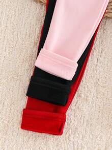 LMoss Kids 3pcs/Set Young Girl Solid Color Fitted Casual Leggings - Red - View 3
