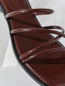 SHUZIA #SummerEssential Women's Square Toe Multi-Strap Premium Faux Leather Coffee Slide Sandals – Minimal, & Comfortable - Coffee Brown - View 6