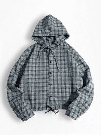 Street Life Sudadera con capucha casual a cuadros para hombres, estilo universitario