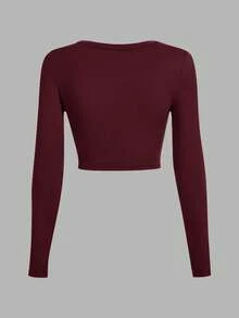 SHEIN EZwear 3件套休闲U领紧身短款长袖T恤，春/秋/冬 - 彩色 - 查看 6
