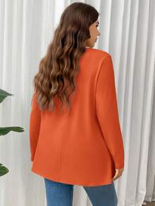 Firerie 大码优雅休闲度假宽松长袖圆领纯色基础款叠穿T恤 - 橘色 - 查看 3