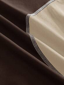 AXEPEAK Contrast Color Round Neck Loose Fit Men's T-Shirt - Brown - View 4