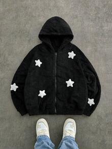 Manfinity VCAY 男士休闲羊毛拉链连帽衫，秋冬 - 黑色 - 查看 3