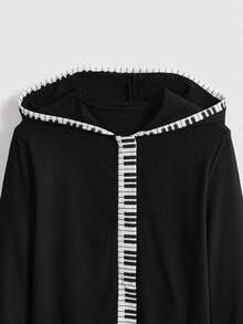 ROMWE J-Fashion Y2K Piano Key Print Fitted Women Sweatshirt - Black - View 3