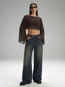 LYSMO 女士棕色网眼休闲衬衫，夏季 - 棕色 - 查看 3