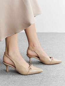 CUCCOO BIZCHIC 女士尖头优雅高跟鞋，适合日常通勤和工作穿着 - 米色 - 查看 7