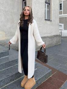 Jeta Ari Warme Damen-Strickjacke für Ausflüge im Herbst und Winter, gestrickter Pullover, für zierliche Frauen - Aprikosenfarben - Übersicht 4