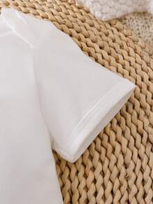 SHEIN Baby Girl Short Sleeve Letter Print Casual Bodysuit - White - View 5