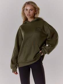 MUSERA Áo Hoodie dáng rộng thoải mái in họa tiết "Mùa Xuân" - Thích hợp cho mùa xuân hè, đi nghỉ mát, đi chơi, tốt nghiệp, tựu trường, dành cho nữ giáo viên. - xanh quân đội - Xem 3