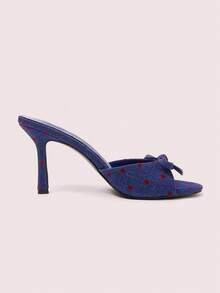 CUCCOO DOLLMOD Brown PU Ladies Pointed Toe High Heel Mule Sandals Spring Shoes Spring Break Easter Prom Heels Valentine's Day - Blue love denim - View 9