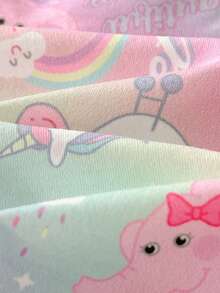 SHEIN 女婴休闲可爱卡通图案针织长袖家居服连体衣套装 - 彩色 - 查看 3