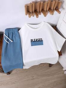 SHEIN 2pcs Kids/Tween Boys Casual Everyday Comfortable Printed Crew Neck Short Sleeve T-Shirt And Shorts Knit Set,Kids - Multicolor - View 4