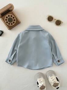 SHEIN 3pcs/Set Baby Boys' Casual Versatile Turndown Collar Front Button Chest Pocket Long Sleeve Tops