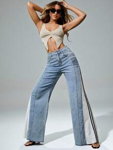 Denimoi 女士简约时尚休闲牛仔裤，适合日常穿着 - 淺色水洗藍 - 查看 2