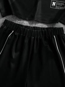 Casual Striped Print T-Shirt Set For Teenage Boys, Suitable For Daily Commute, Sports, And School Wear - Black - View 3