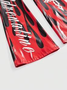 ROMWE Street Life Quần nữ cạp siêu thấp gợi cảm bằng da giả in hình ngọn lửa - Nhiều màu - Xem 4